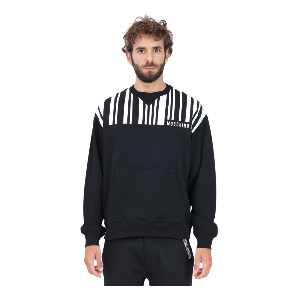 Moschino Barcode Zwarte Crewneck Sweater Black Heren