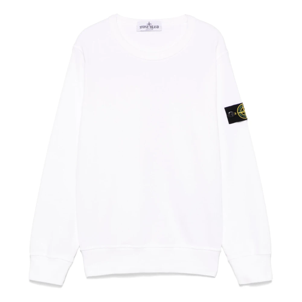 Stone Island Boys White Kids Sweatshirts, 8 Y, Crewneck Sweatshirt Badge