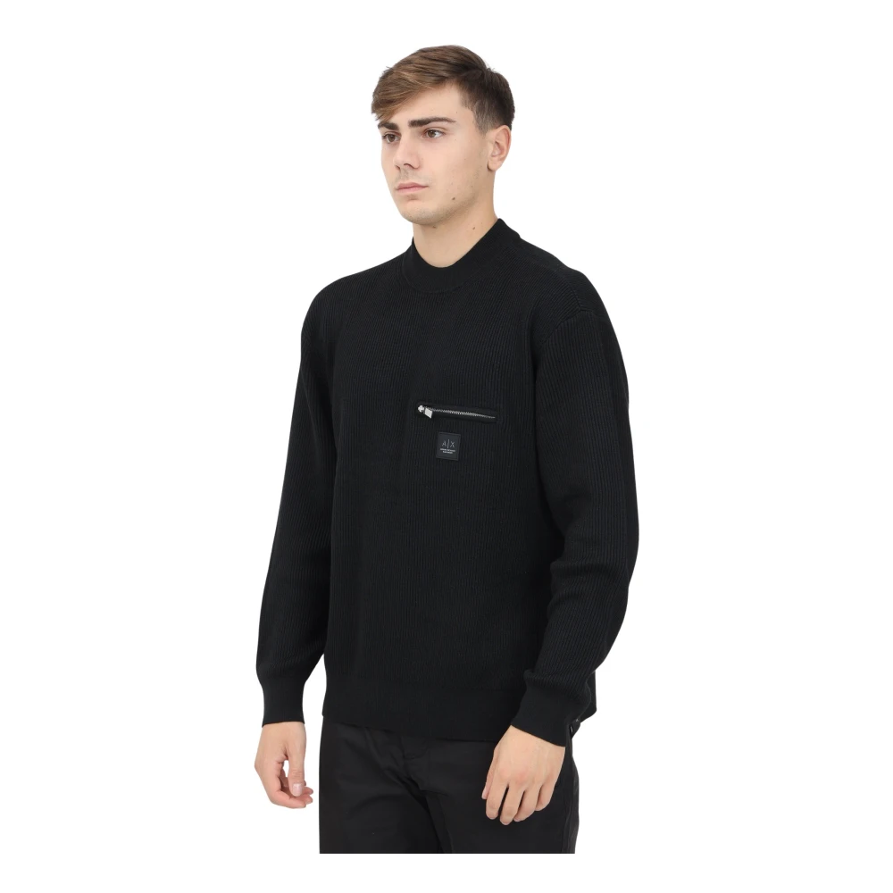 Armani Exchange Zwarte Crewneck Sweater Modern Minimalistisch Design Black Heren