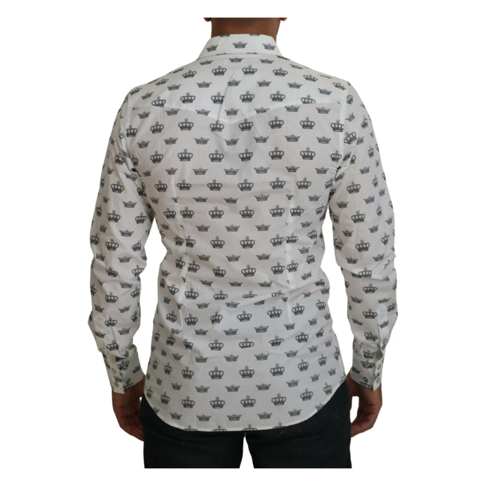Dolce & Gabbana Kroonprint Slim Fit Overhemd White Heren