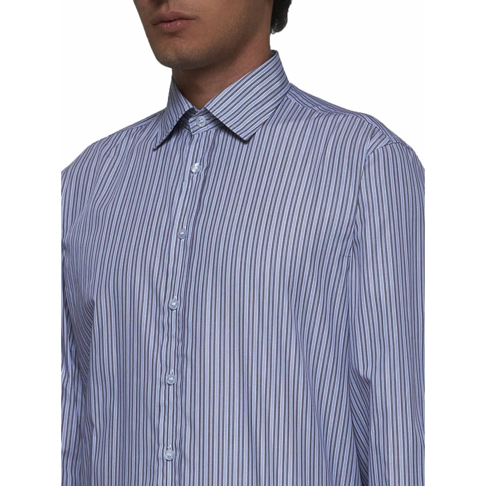 ETRO Blauw Gestreept Katoenen Overhemd Blue Heren