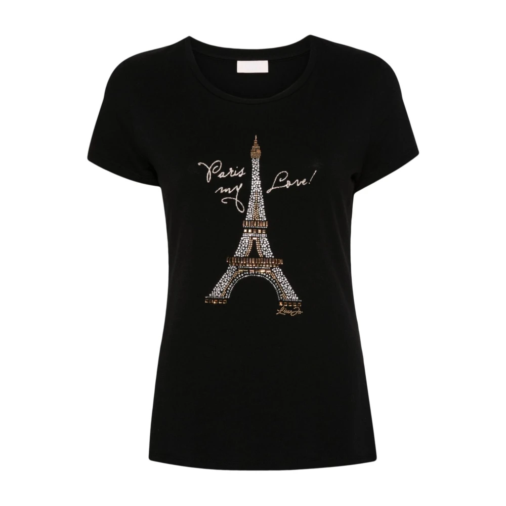Liu Jo Zwart Jersey Logo T-shirt Black Dames