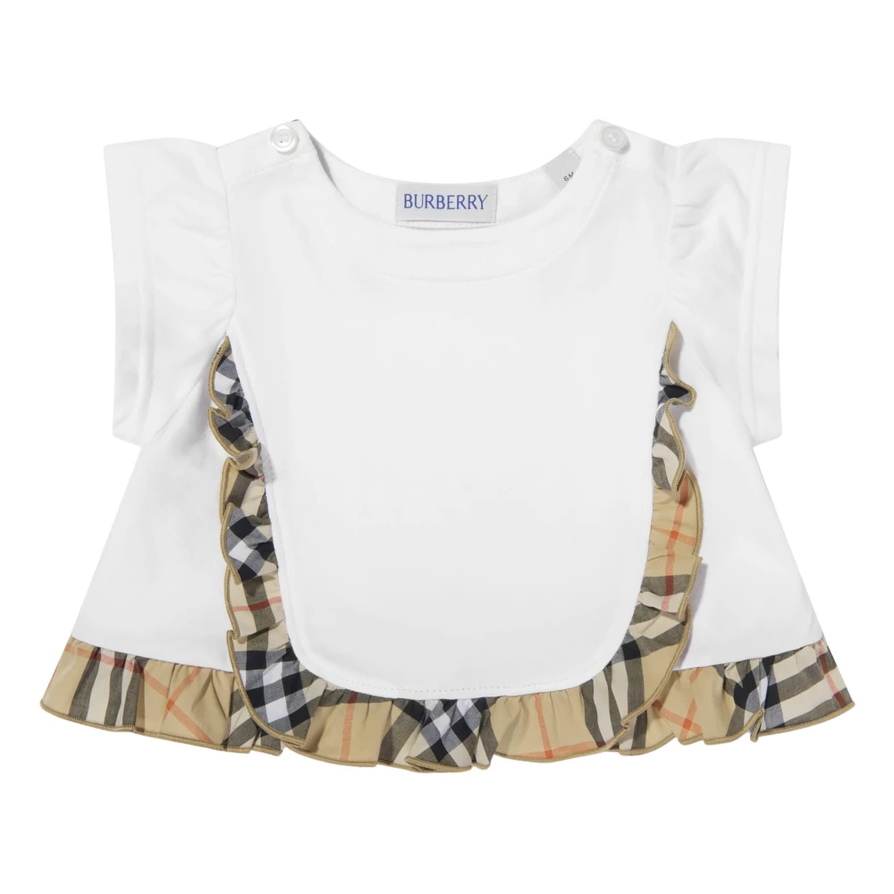 Burberry Girls White Kids Short Sleeve T-Shirts, 2 Y, Roxy Check Frill T-Shirt