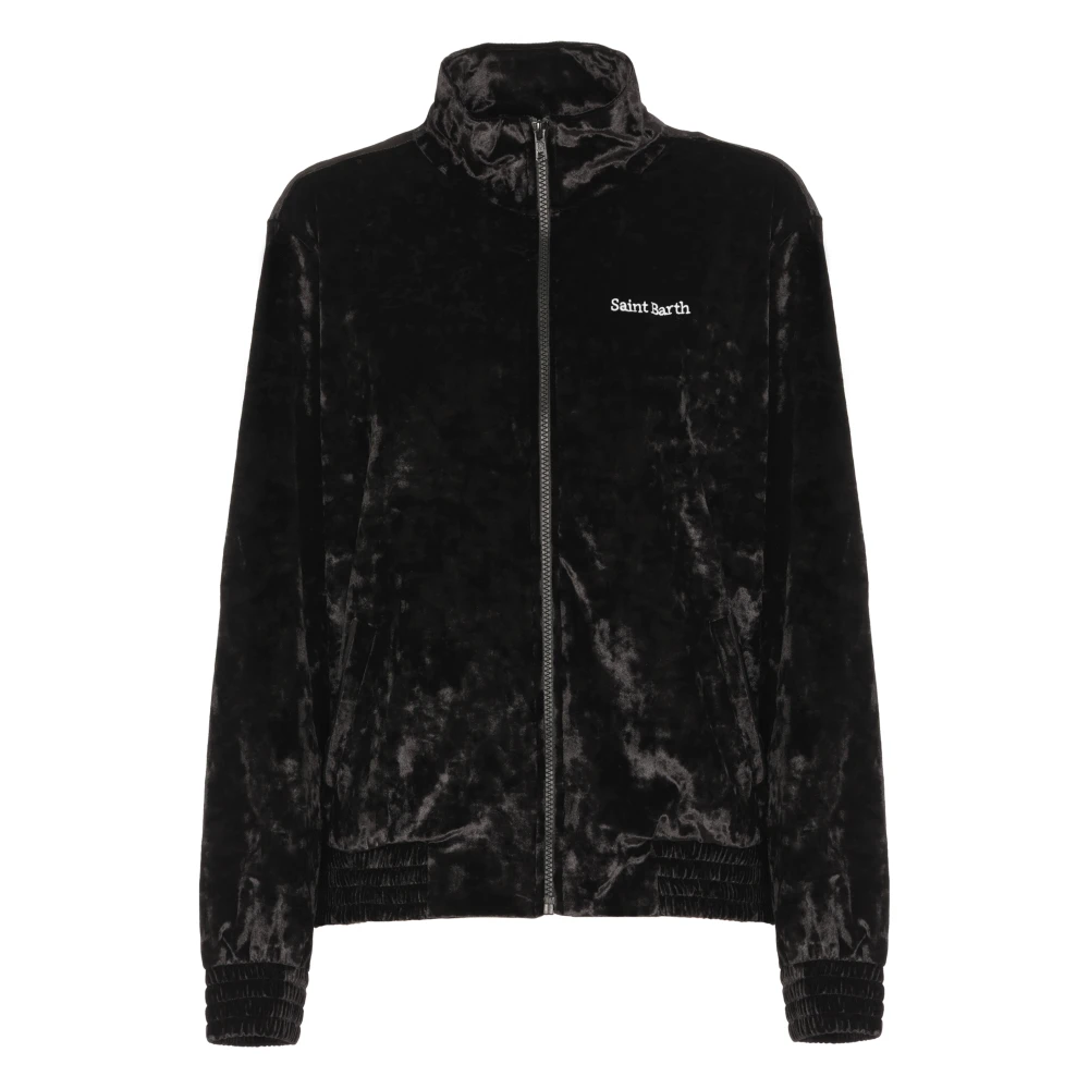 Saint Barth Zwart Velvet Sweatshirt Hoge Hals Rits Black Dames