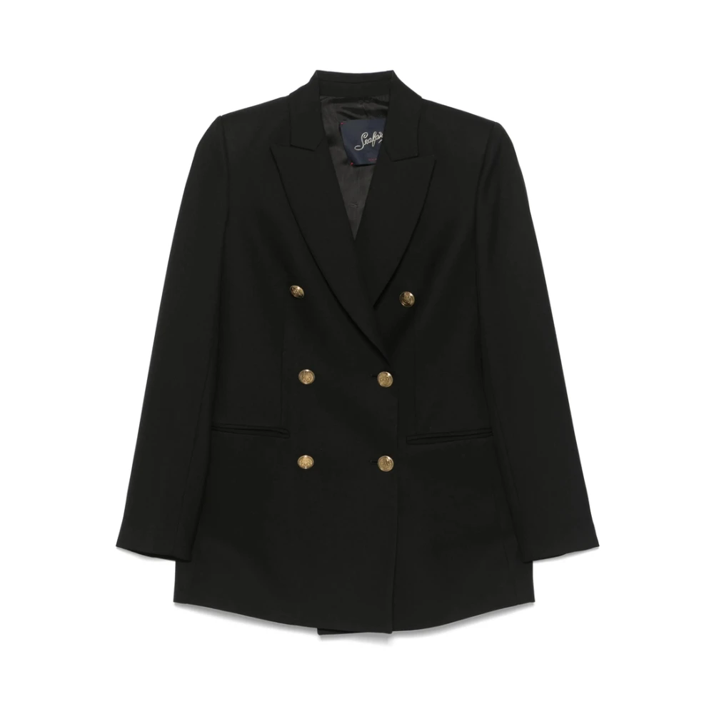 Seafarer Zwarte double-breasted jas met schoudervullingen Black Dames