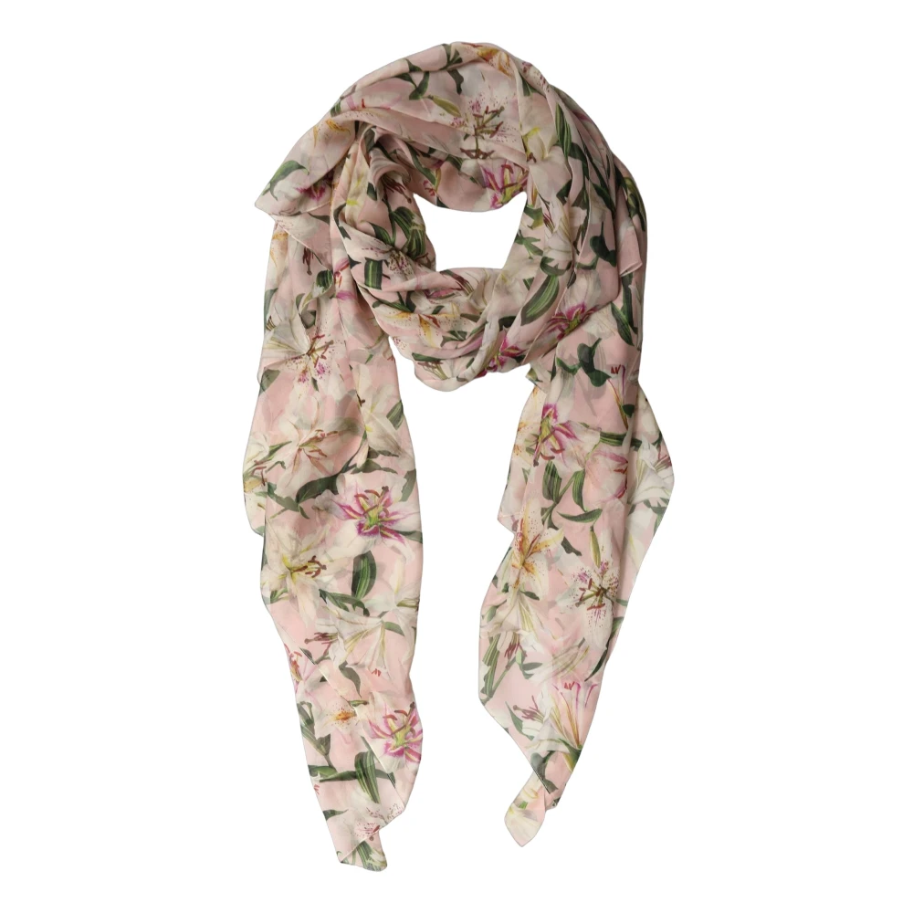 Dolce & Gabbana Pink Silk Floral Chiffon Long Stole Scarf - Image 2