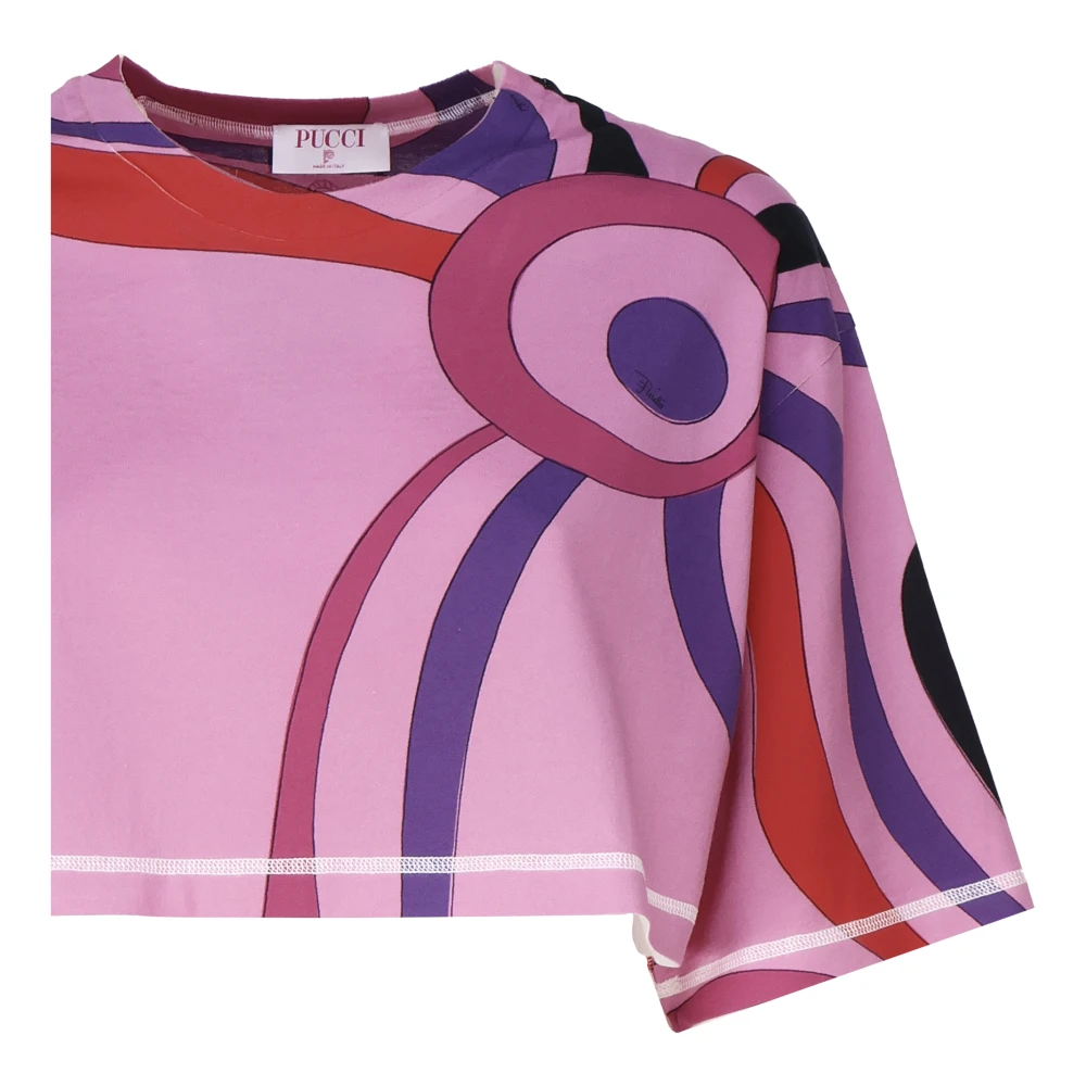 EMILIO PUCCI Marmerprint Cropped T-shirt Roze Multicolor Dames