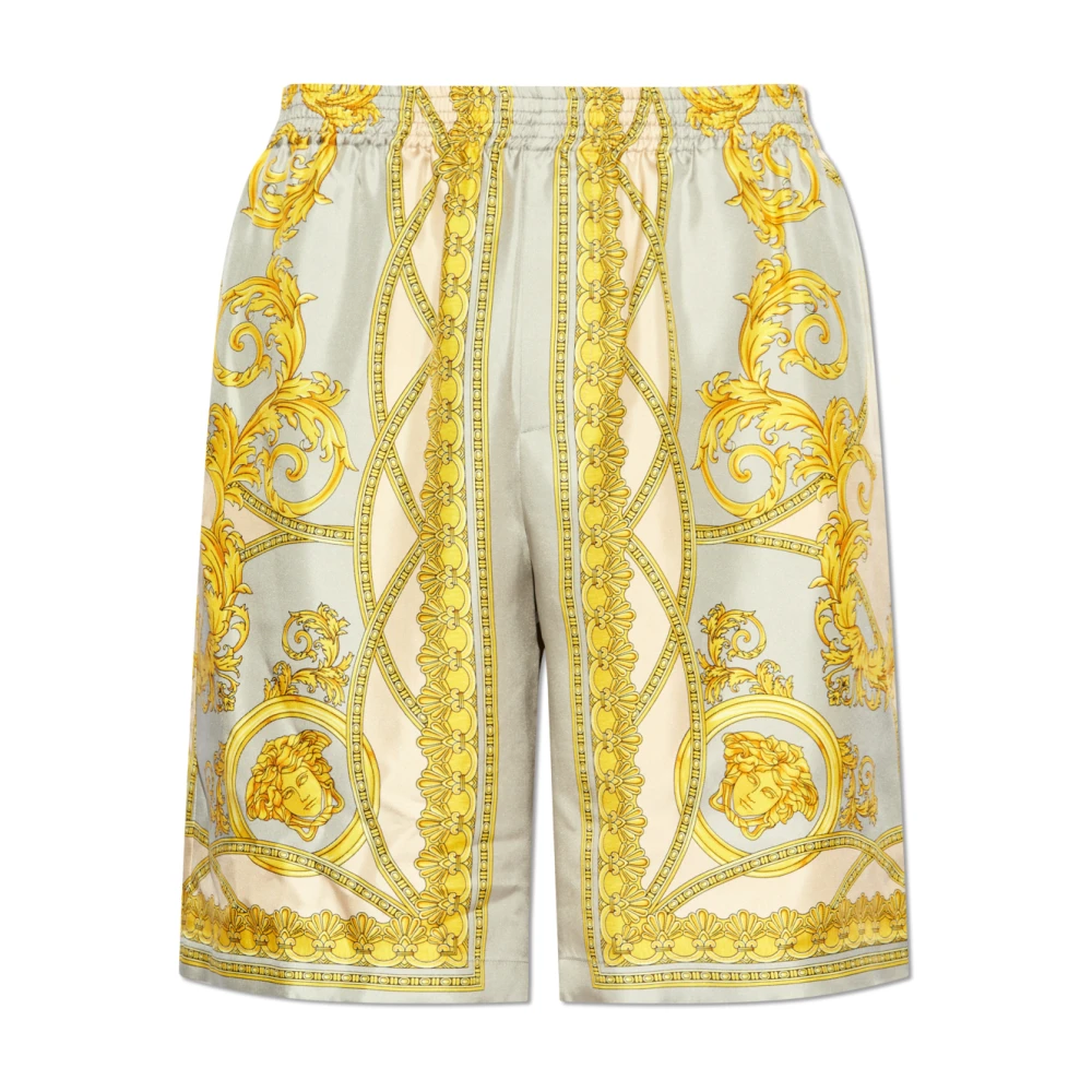 Versace Gouden Zijden Print Shorts Multicolor Heren