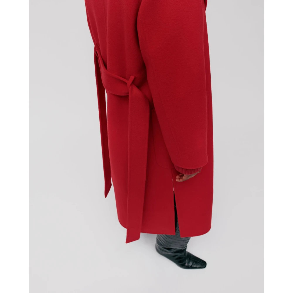 IVY OAK Midi Wollen Jas met Riem en Zakken Red Dames