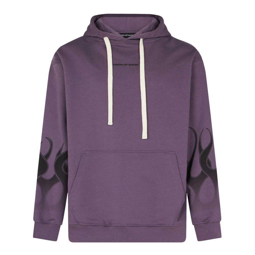 Vision Of Super Men's Purple Hoodies, L, Flames Lightweight Hoodie /Black
