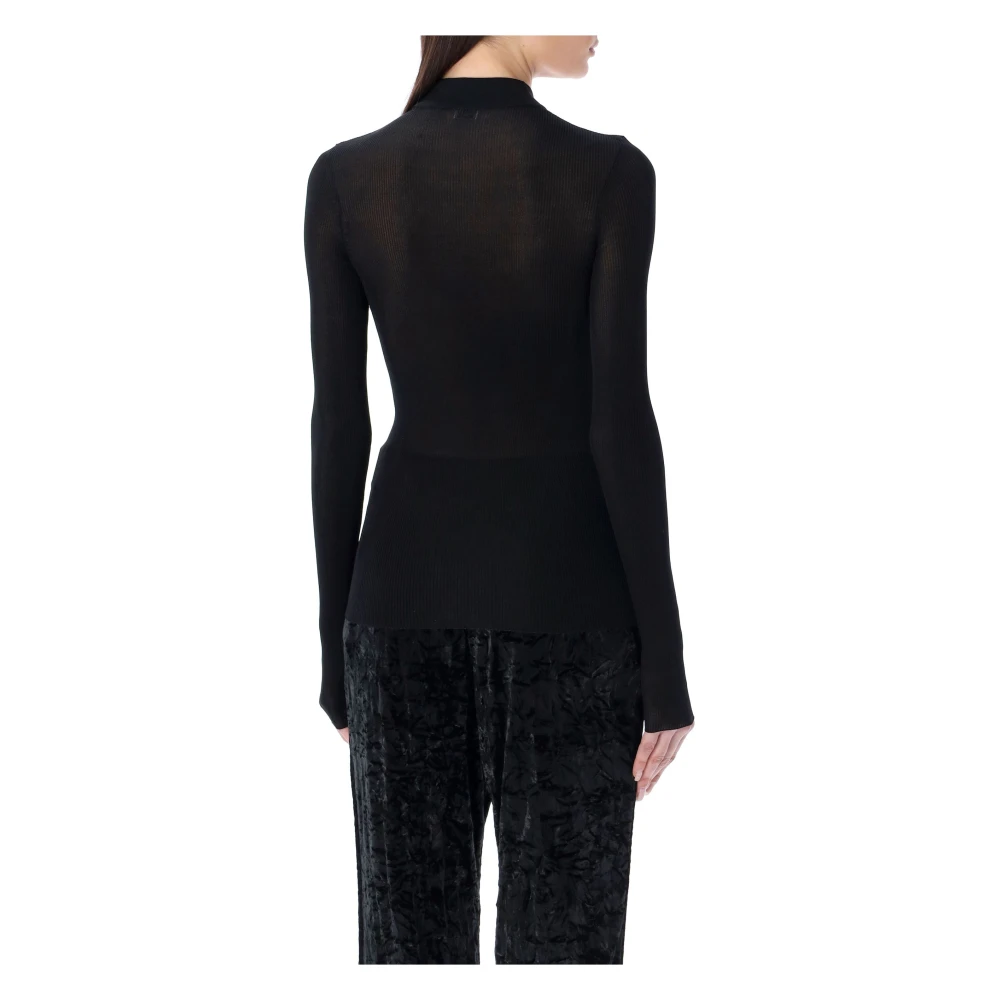Saint Laurent Silk Cassandre Ribgebreide Trui Black Dames