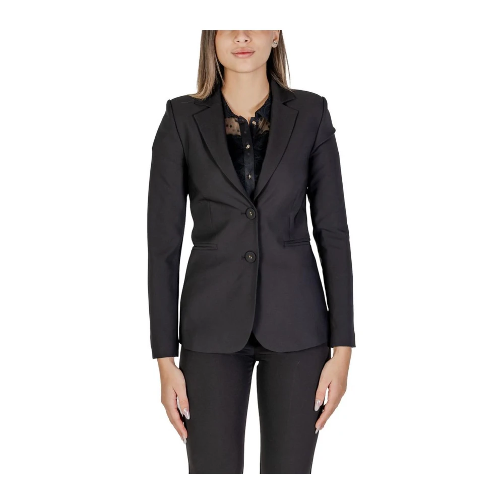 Sandro Ferrone Zwarte Polyester Elastaan Blazer Black Dames