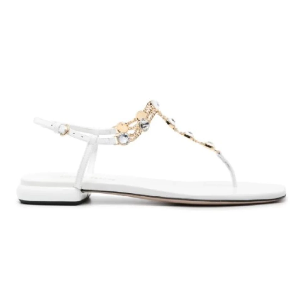 Miu Miu Women's White Leather Sandals With Strass
