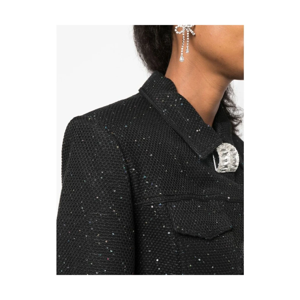 David Koma Sequin-Embellished Bouclé Cropped Jas Black Dames
