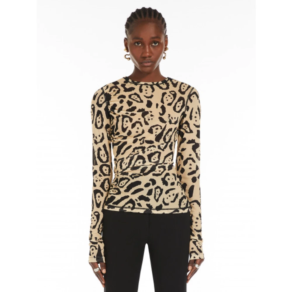 Max Mara Dierenprint Tule Longsleeve T-shirt Brown Dames
