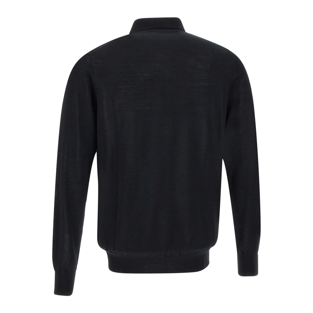 Kangra Zwarte Merinowol Polo Shirt Black Heren