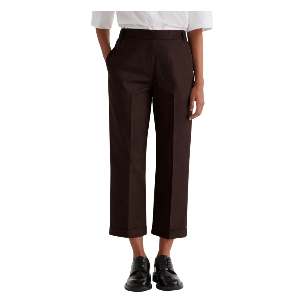 Meimeij Women's Brown Cropped Trousers, L, Straight Trousers With Pockets And Elastic Waist