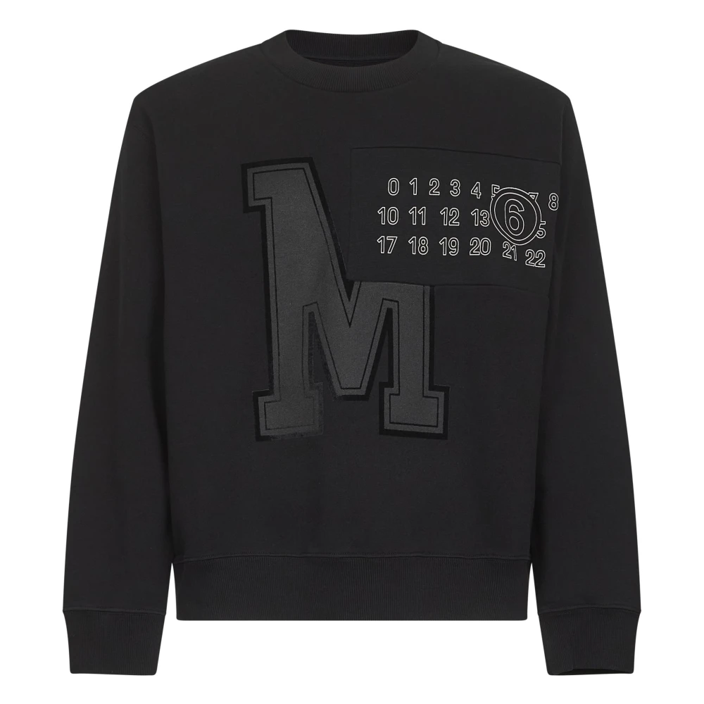 Mm6 Maison Margiela Men's Black Jumper With Monogram Print - Round-Neck Knitwear - Xl - Knitwear