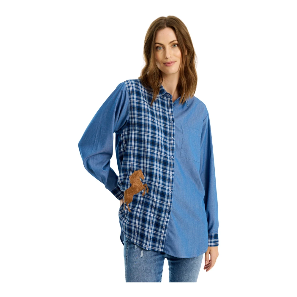 In Front Women's Multicolor Blue Shirt With Horse Motif - Shirts - S - Blouses & Shirts
