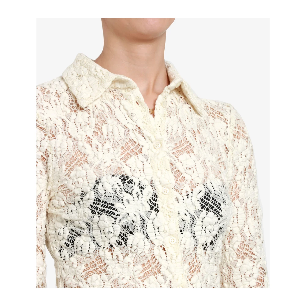 Msgm Bloemen Kant Shirt Roomwit Beige Dames