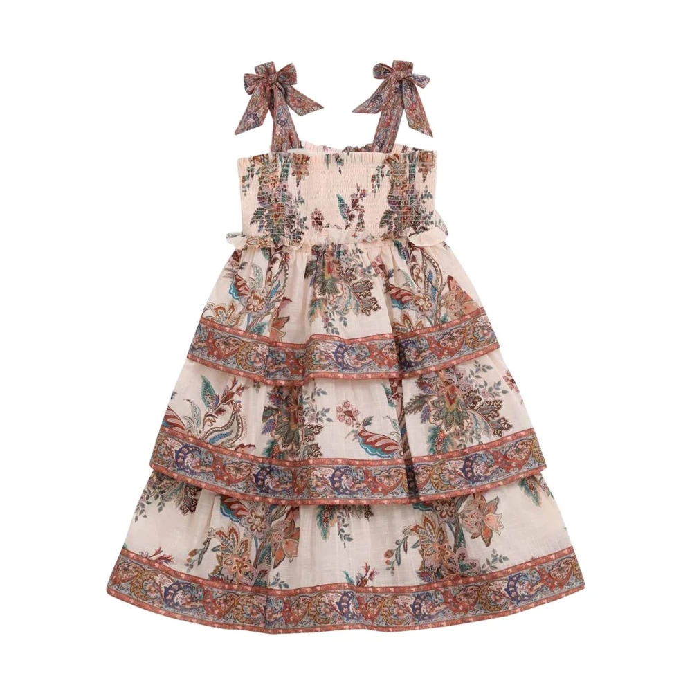 Zimmermann Girls Multicolor Dresses, 10 Y, Ruffled Multicolour Dress With Bow Ties