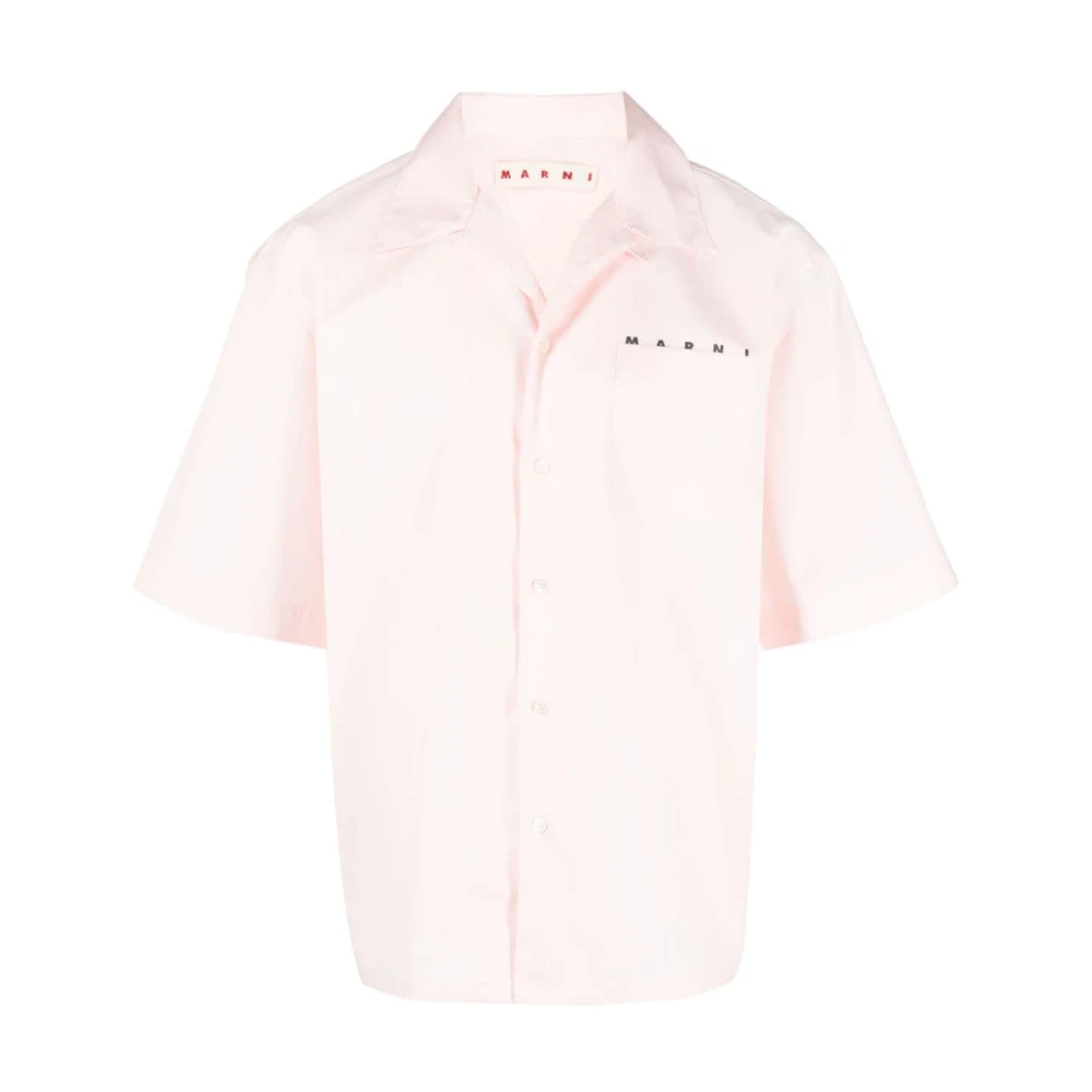 Marni Roze Logo-Print Katoenen Overhemd Pink Heren