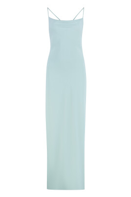 draped-neckline-polyester-dress