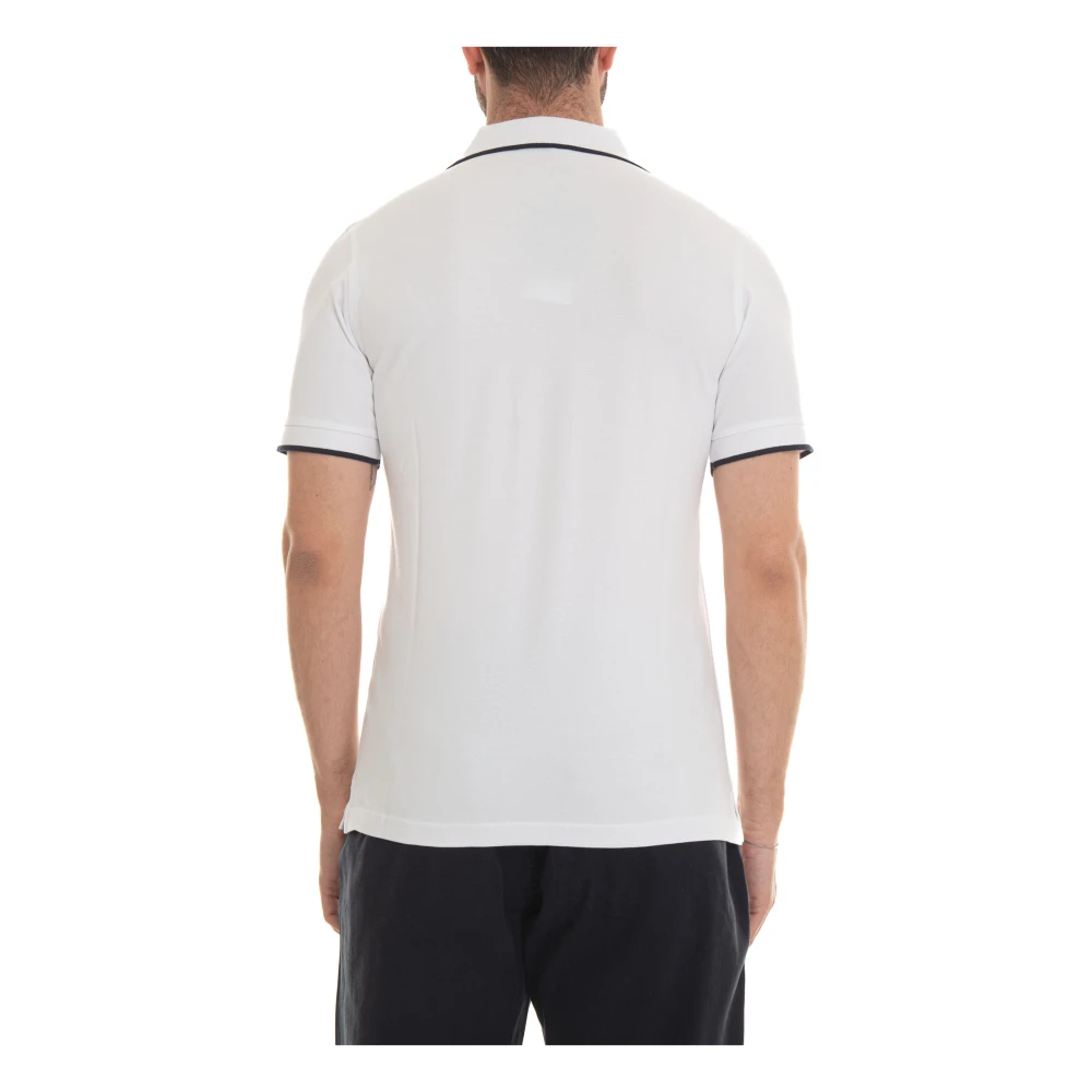 Fay Logo Polo Shirt Textuur Stof Contrast Piping White Heren