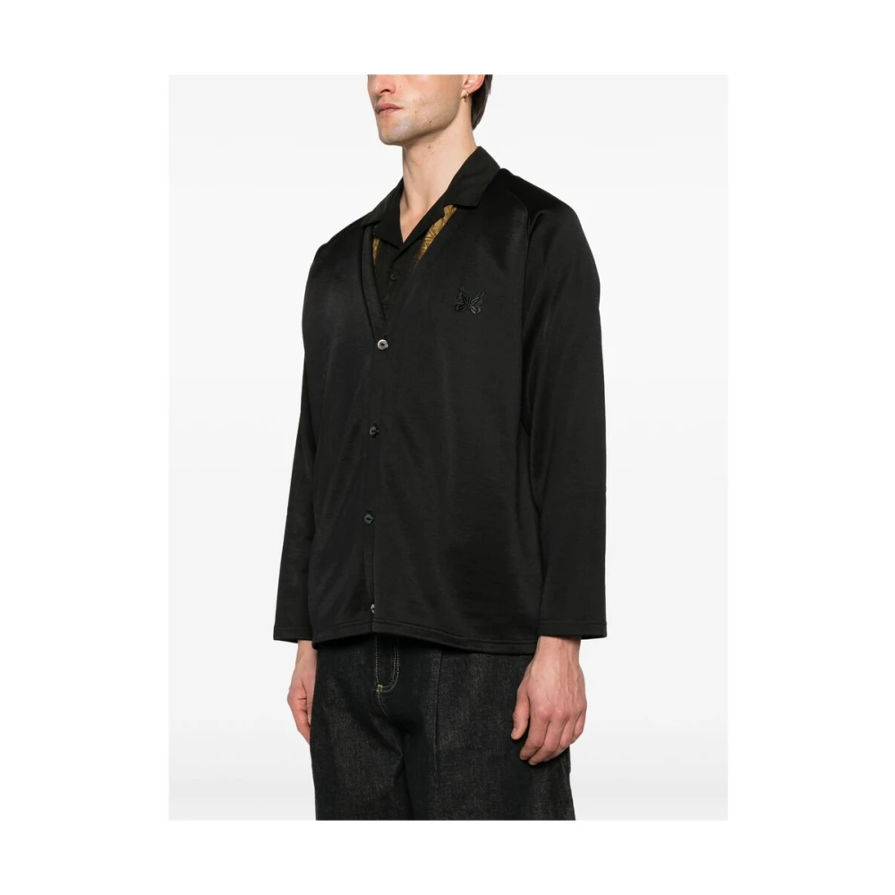Needles Zwarte V-hals Sweater met knopen Black Heren