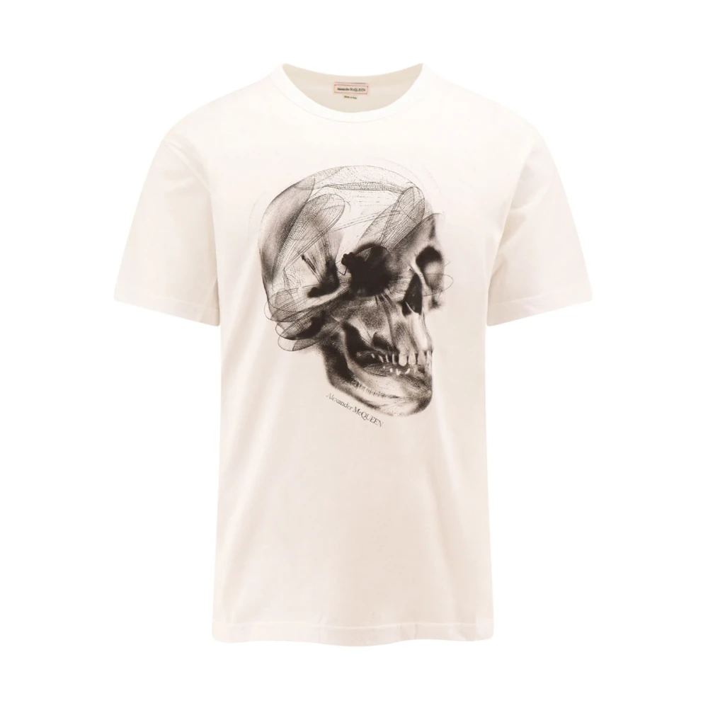Alexander mcqueen Witte Geribbelde T-shirt met Logo Print White Heren