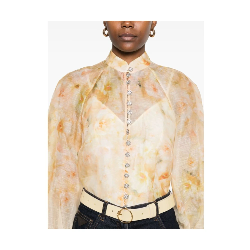 Zimmermann Bloemenprint Linnen-Zijde Blouse Yellow Dames