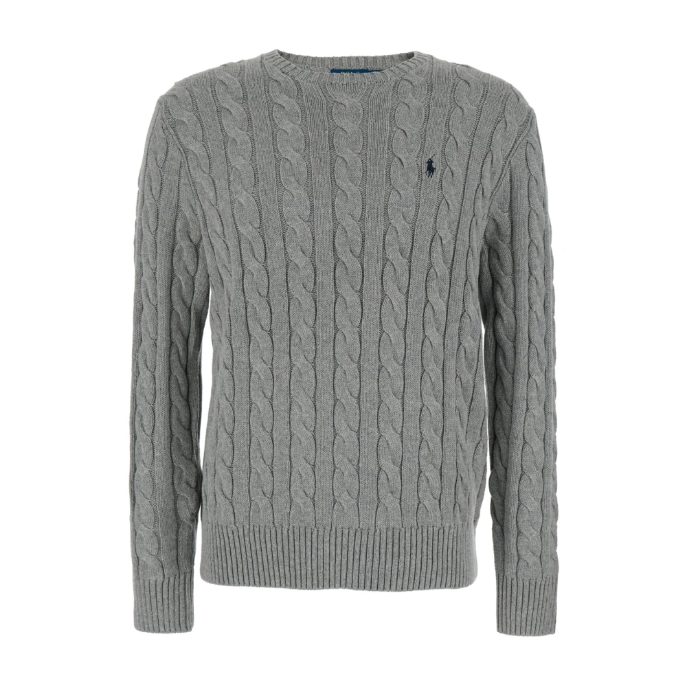 Polo Ralph Lauren Men's Gray Round-Neck Knitwear, 2XL, Crewneck Jumper