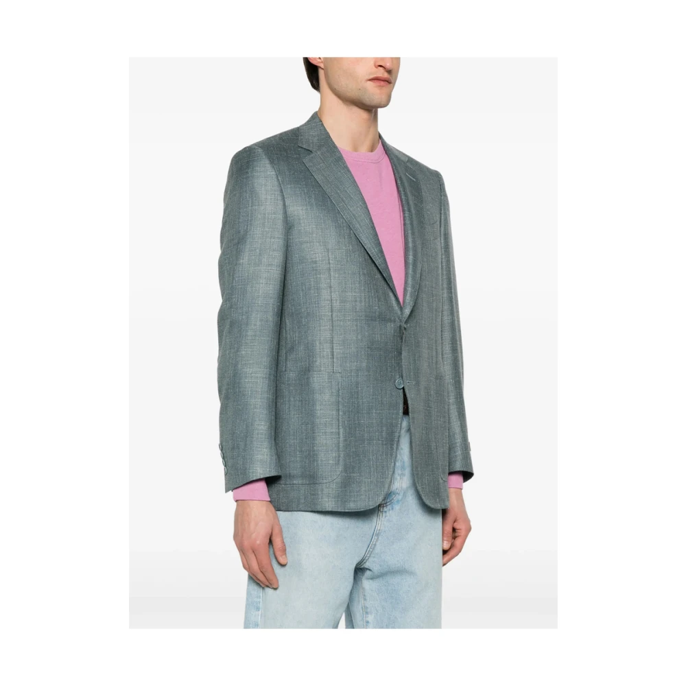 Canali Blauwe Geknoopte Jas met Zakken Blue Heren