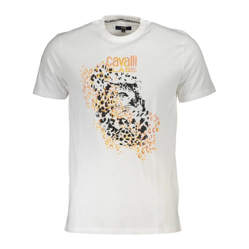 Cavalli Class Print Logo Korte Mouw Katoenen T-Shirt White Heren