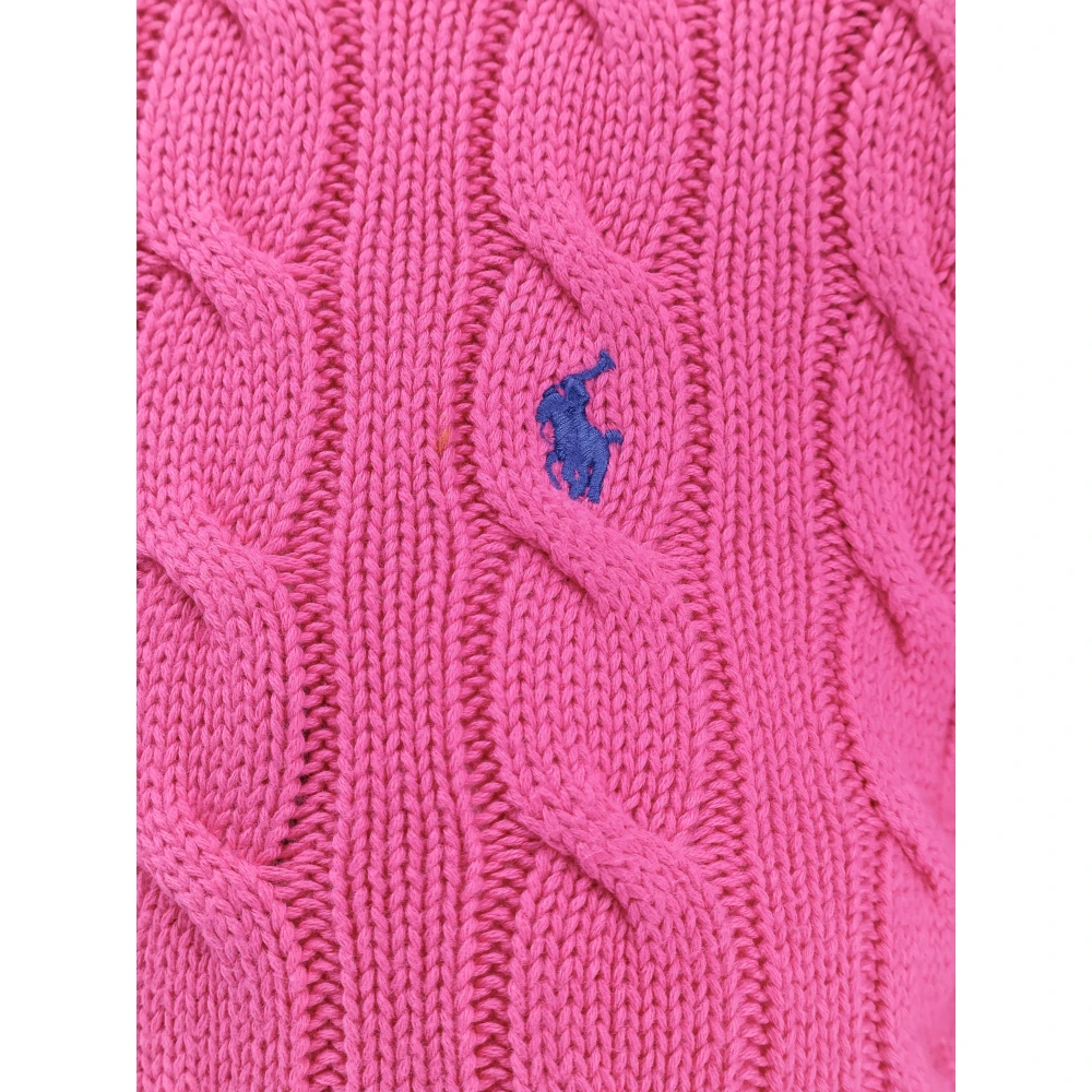 Polo Ralph Lauren Geborduurde Logo Katoenen Vest met Knopen Pink Dames