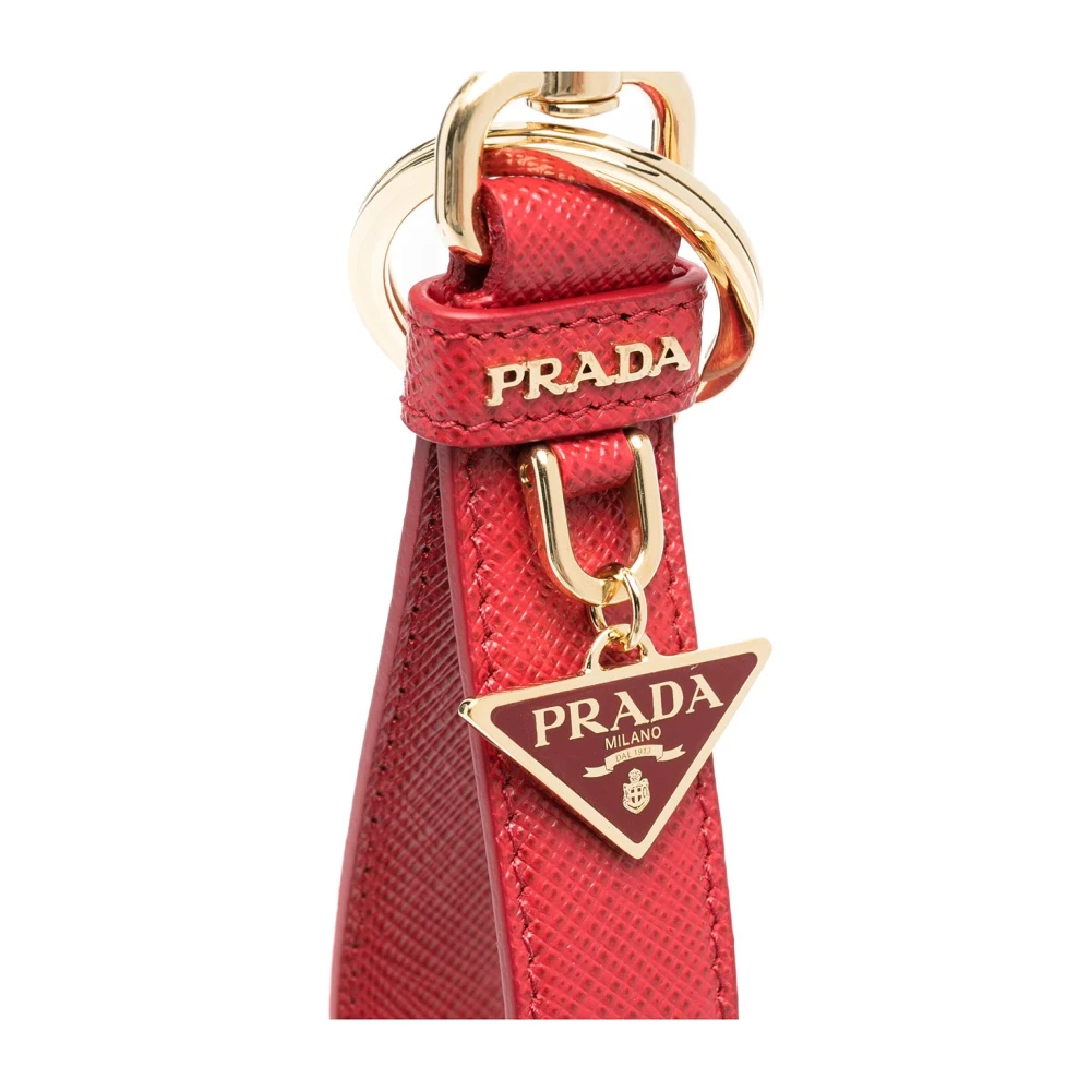 Prada Rode Leren Sleutelhanger met Logo Hanger Red Dames
