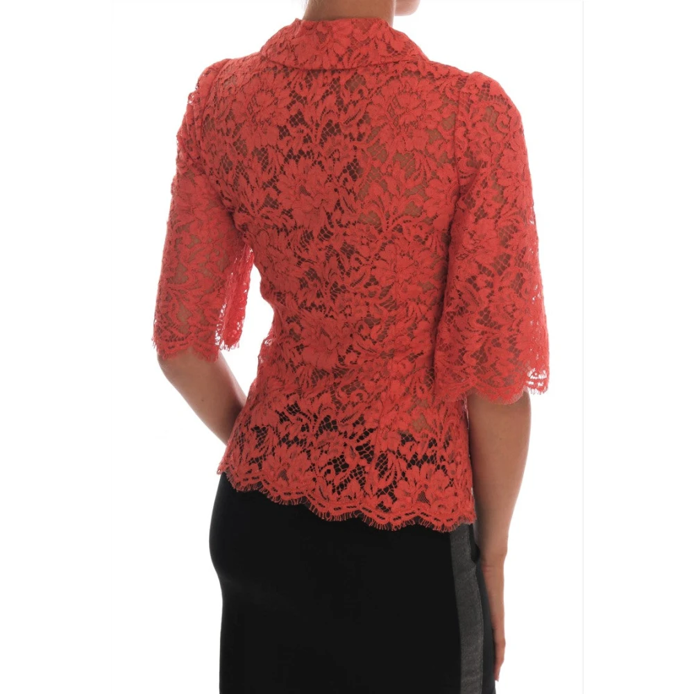 Dolce & Gabbana Korte Mouw Bloemen Kant Vest Blouse Orange Dames