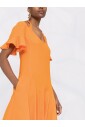 oranje-zijdemix-flared-v-hals-jurk