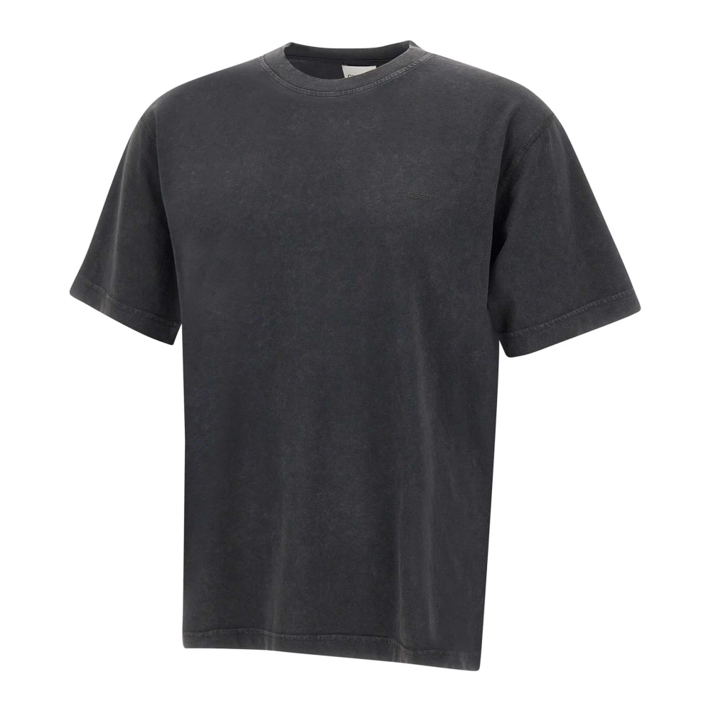 Closed Zwarte Katoenen T-shirt met Steen Gewassen Black Heren