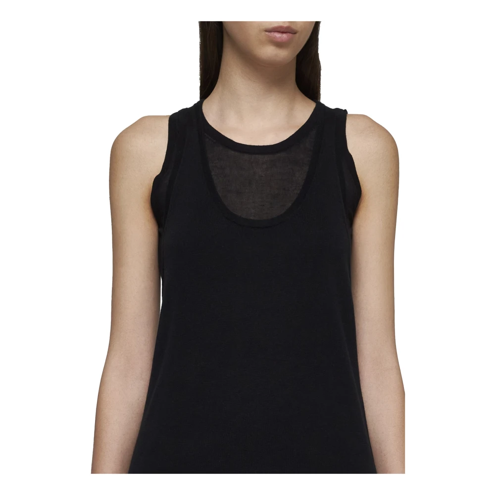 TotêMe Zwarte Tank Jurk Dubbellaags Gebreid Black Dames
