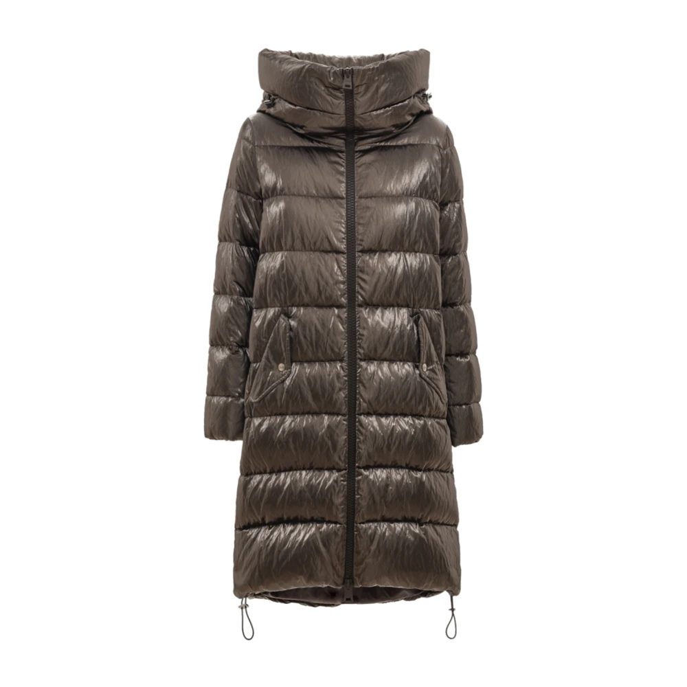 Herno Donna Grigio Lungo Parka Imbottito Con Cappuccio