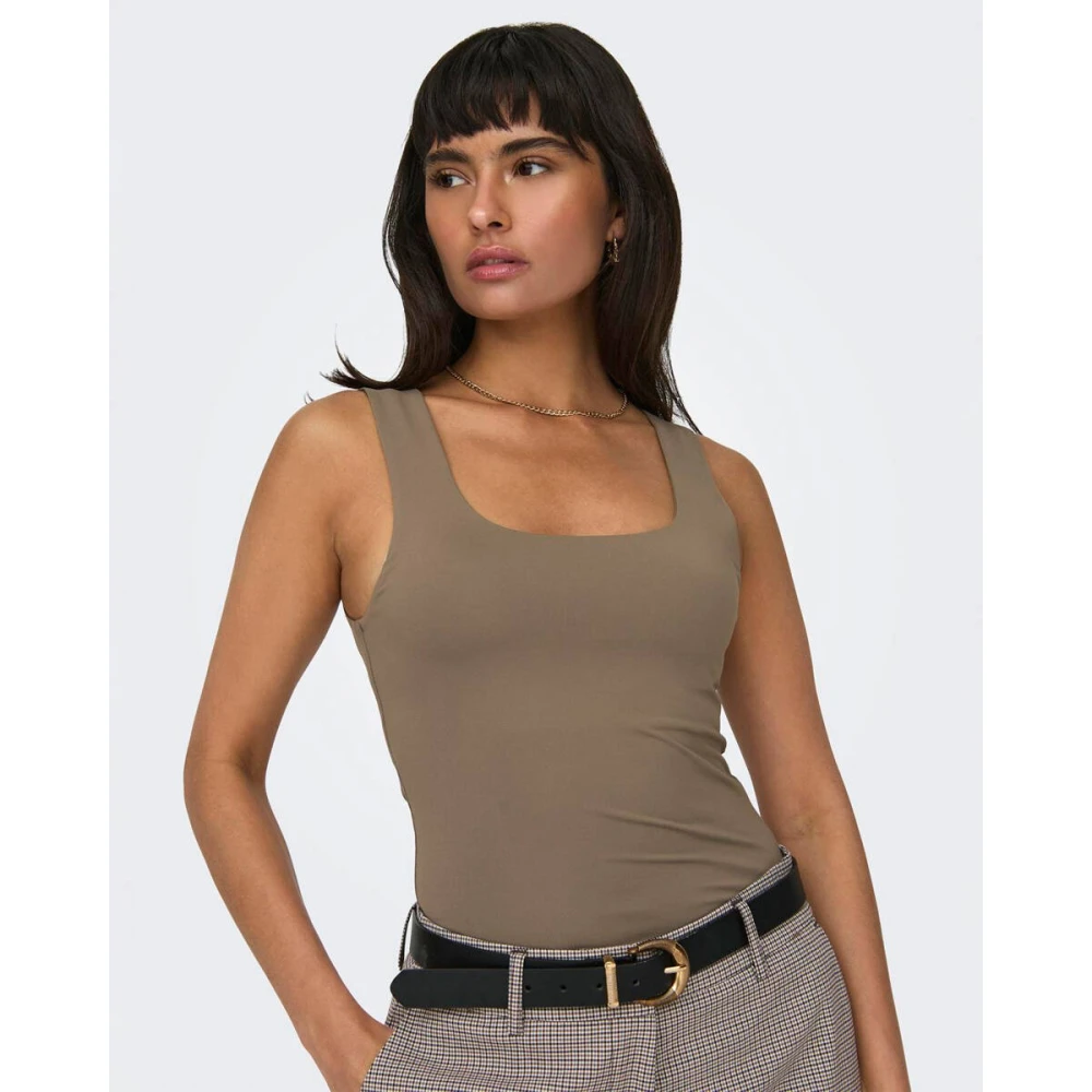 Only Korte Mouw Blouse 2-Ways Fit Top Brown Dames