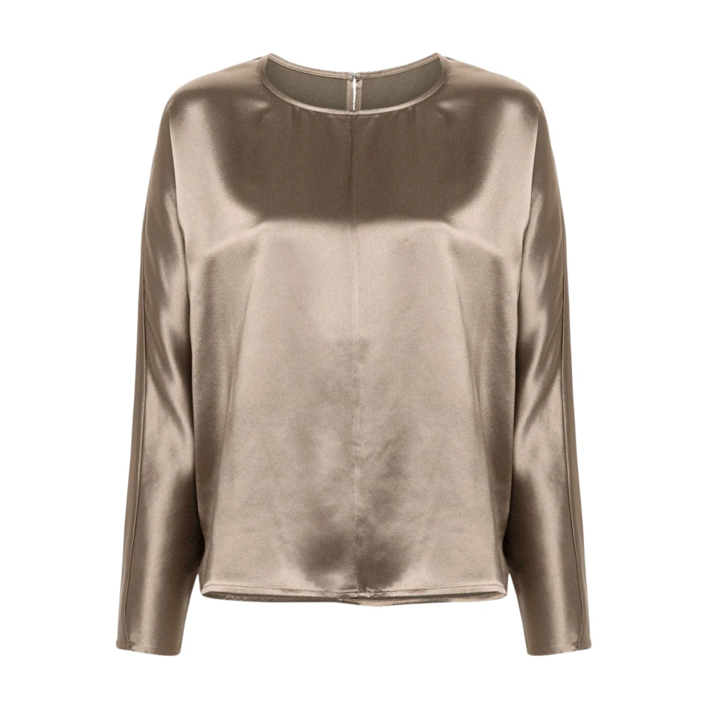 By Malene Birger Zijdeachtige Blouse met U-hals By Herenne Birger Brown Dames