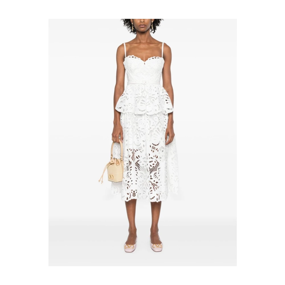 Self Portrait Kant Sweetheart Neck Jurk White Dames