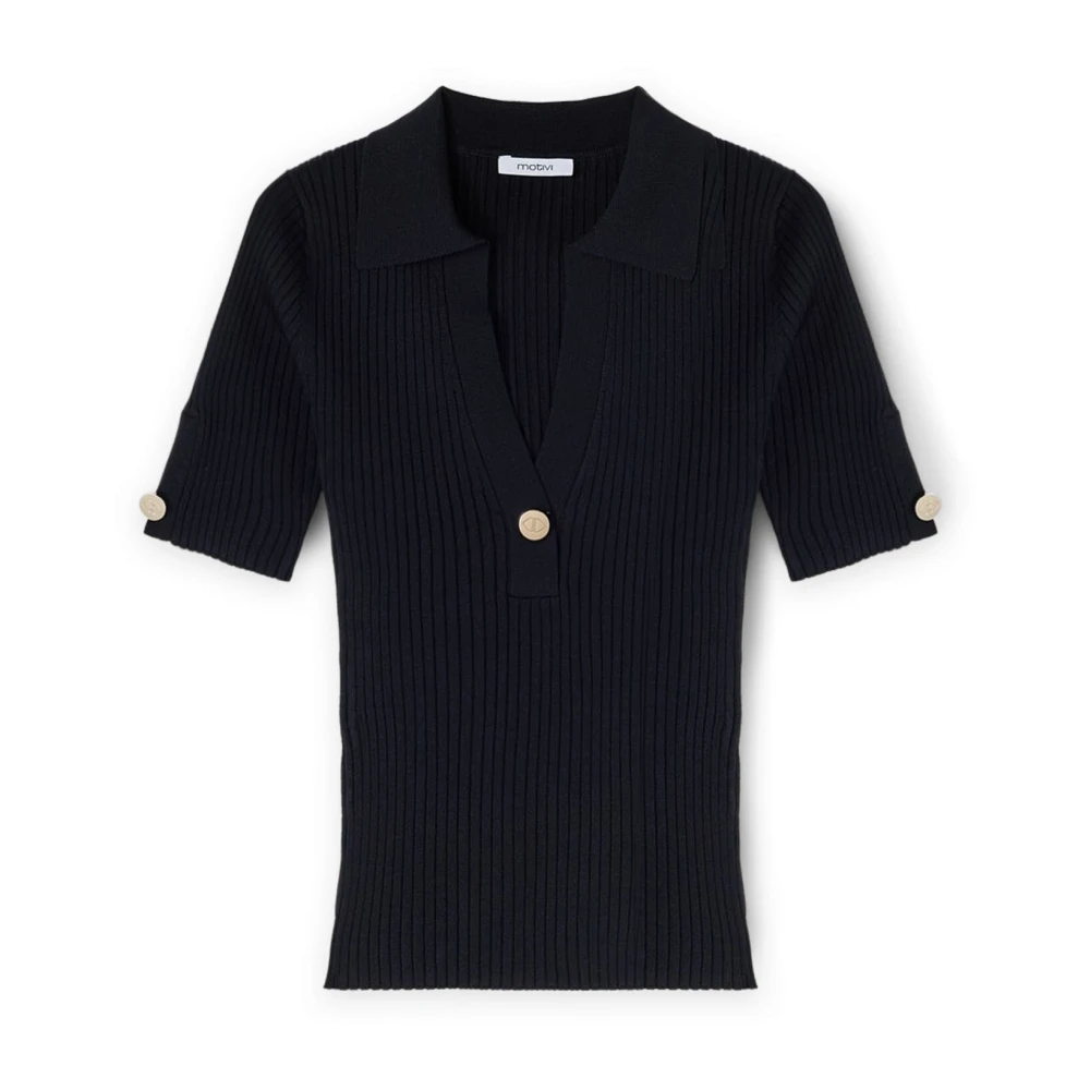 Motivi Gebreide Polo Shirt Black Dames