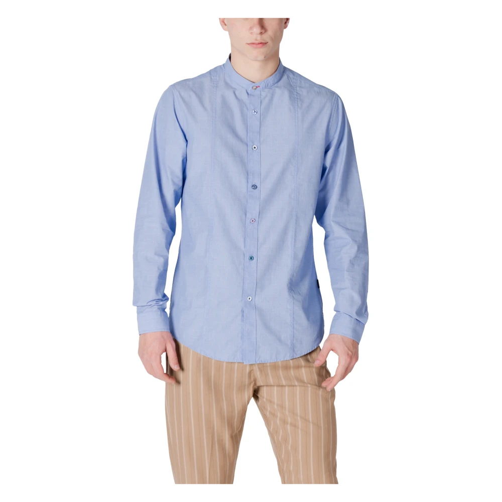 Gianni Lupo Mandarin Collar Long Sleeve Shirt - Male - Casual Shirts - Blue - 3XL - Shirts