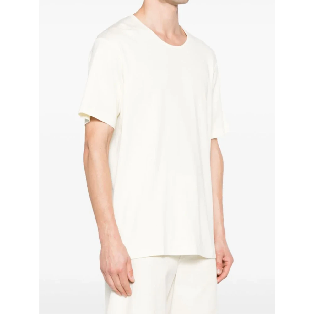 Lemaire Citroenglazuur Geribbelde U-Hals T-Shirt White Heren
