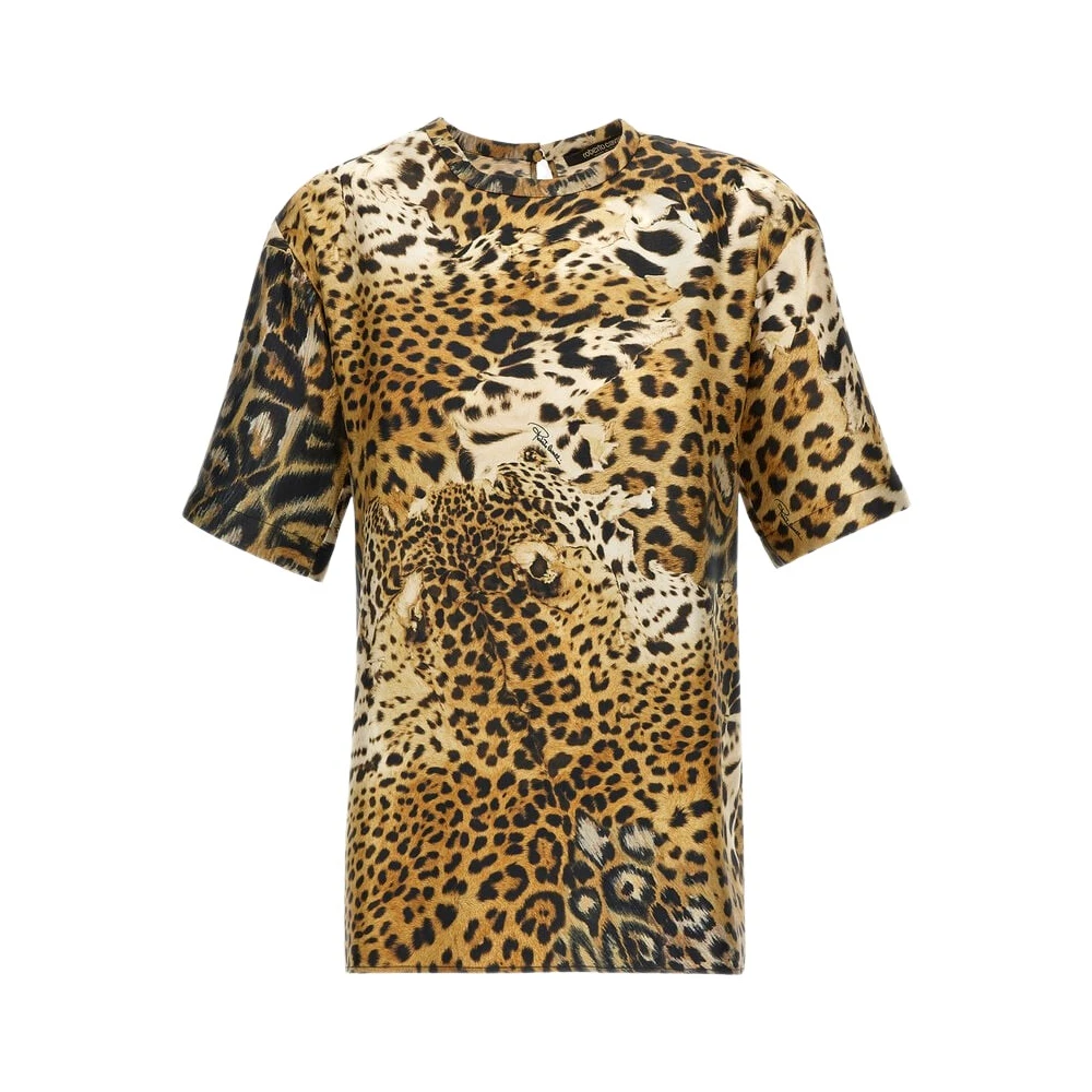 Roberto Cavalli Jaguar Skin Print T-Shirt - Female - T-Shirts - Brown - Xl - Tops
