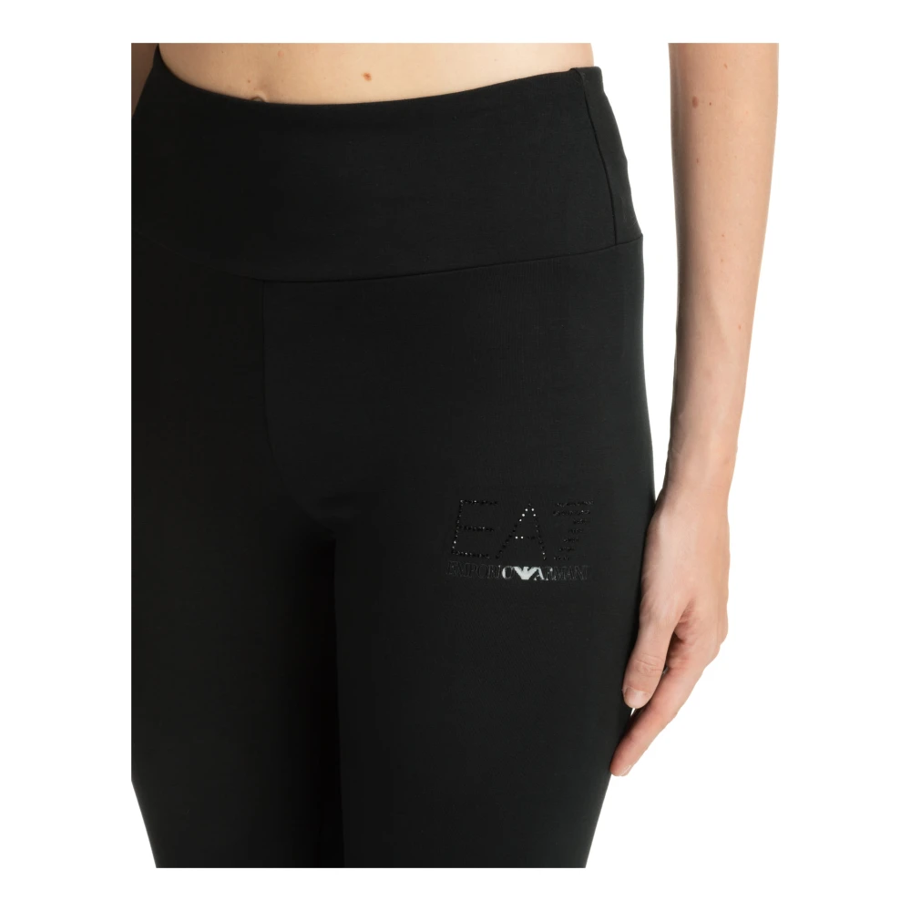 Emporio Armani EA7 Hoge Taille Legging Effen Kleur Elastische Taille Black Dames