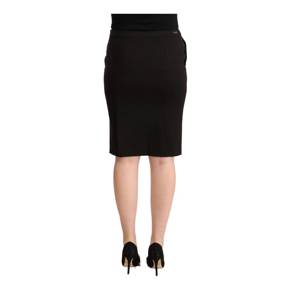 Gianfranco Ferré Pencil Rok met Logo Details Zwart Knielengte Black Dames